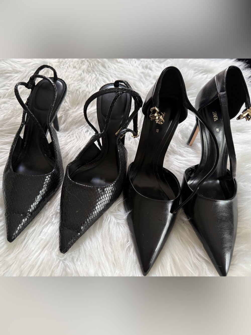 Zara Black Pointed Toe Strappy Heels